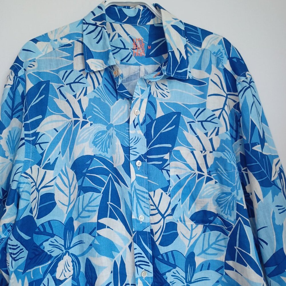 J McLaughlin Linen Shirt Mens Blue Tropical Print Long Sleeve Button Up Size Med - Picture 5 of 9